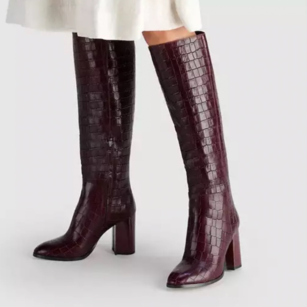 Coach Burgundy Brigitte Croc-Embossed Heeled Boots